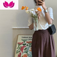 七斓胖妹妹半高领正肩短袖T恤女内搭打底衫别致高级感磨毛上衣
