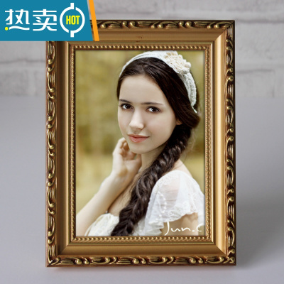 敬平欧式实木相框摆台创意现代简约5 6 7 8 12寸a4儿童画框挂墙定做 老金色 6寸[10.2*15.2]厘米