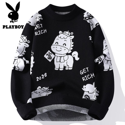 花花公子新款高品质[新款]2025年秋冬款圆领针织毛衣男