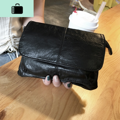 斜挎包 女韩版2020新款包盖小包韩版休闲软皮拼接小方包 单肩包女NEW LAKE 黑色女斜挎包