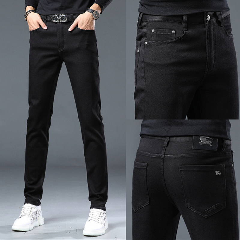 秋冬新款欧洲站轻奢潮牌黑色牛仔裤弹力修身小直筒裤潮流百搭