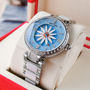 瑞夫泰格REEF RIGER正品手表进口机芯全自动机械表女表防水时尚陶瓷腕表个性旋转表盘百合夜光表RGA1599