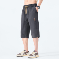 高街风男士七分休闲裤夏季冰丝宽松垂感薄款速干抽绳运动直筒裤男