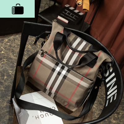 帆布斜跨包女2020新款时尚大容量牛津布多功能格子包手提单肩包包NEW LAKE女斜挎包