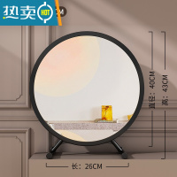 敬平大号台式桌面化妆镜led带灯宿舍学生ins风梳妆台卧室网红补光圆镜便携式用镜 黑色-40cm-无灯[高清镜面]