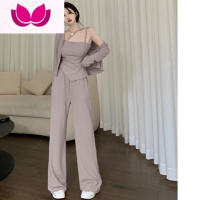 七斓NN娜娜~百搭开衫外套+不规则吊带+松紧腰阔腿裤辣妹炸街三件套女