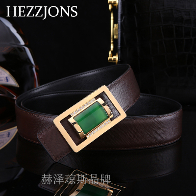 赫泽琼斯HEZZJONS真皮皮带男进口意大利牛皮腰带手工宝石扣裤腰带青中年商务潮流皮带男神个性时尚腰带咖啡色