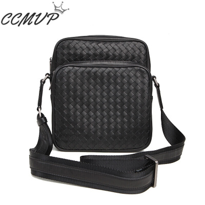 CCMVP品牌自营质量保证-CCMVP迷你包男士真皮小包纯手工斜挎包牛皮编织款手机包运动休闲单肩包黑色默认颜色
