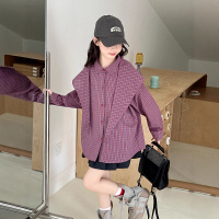 女童秋装格子衬衫新款薄款秋季时尚长袖衬衣韩系潮酷春秋款