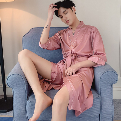 优依库情侣睡衣女季性感冰丝薄款男士大码睡袍吊带两件套睡裙套装
