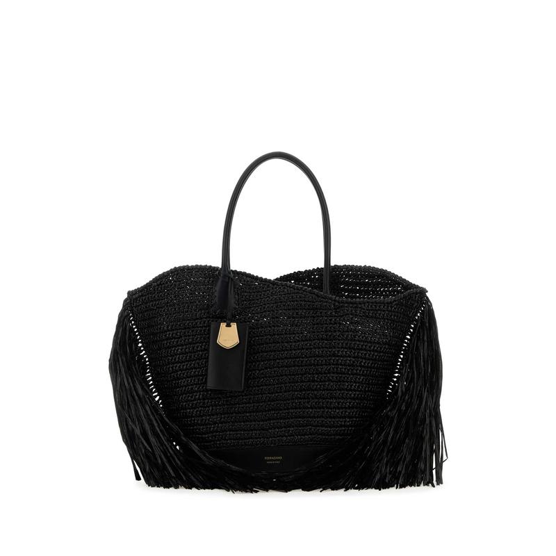 Ferragamo编织牛皮手提大容量托特包女包金饰元素日常通勤购物袋