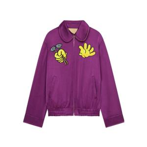 高田贤三(Kenzo)女款双面夹克长袖纽扣袖口彼得潘领刺绣侧缝口袋 紫色 S