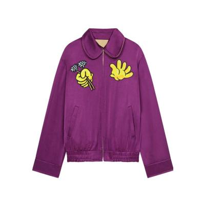 高田贤三(Kenzo)女款双面夹克长袖纽扣袖口彼得潘领刺绣侧缝口袋