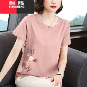 YIBUSHENGt恤女妈妈短袖装宽松显瘦新款中国风中年妇女装气质上衣潮