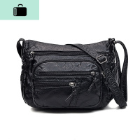 包包女2020新款潮韩版百搭斜挎单肩软皮中老年女士大容量妈妈挎包NEW LAKE 黑色女士单肩包