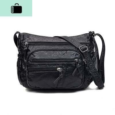 包包女2020新款潮韩版百搭斜挎单肩软皮中老年女士大容量妈妈挎包NEW LAKE 黑色女士单肩包