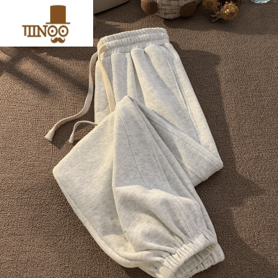 YANXU白花灰卫裤男夏季美式复古潮牌宽松束脚运动裤百搭感休闲裤子