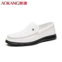 奥康男鞋夏季休闲皮鞋男透气镂空皮凉鞋套脚轻便牛皮豆豆鞋