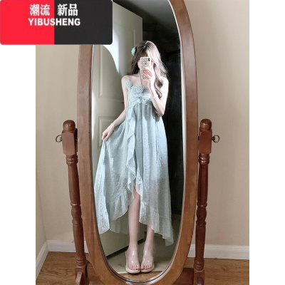 YIBUSHENG法式高级感挂脖吊带连衣裙子女季2024新款海边度假仙气质长裙