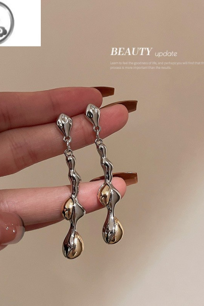 JiMi银针不规则几何耳环金属冷淡风长款耳坠韩国ins个性气质网红耳饰