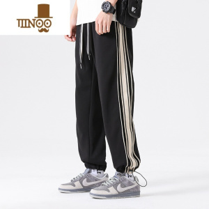 YANXU男士运动裤黑色卫裤男潮牌秋季宽松裤子潮2023新款休闲抽绳束脚裤