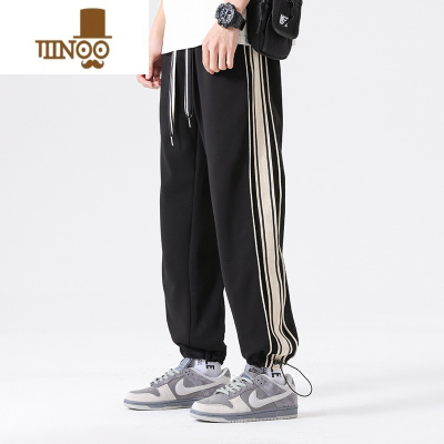 YANXU男士运动裤黑色卫裤男潮牌秋季宽松裤子潮2023新款休闲抽绳束脚裤