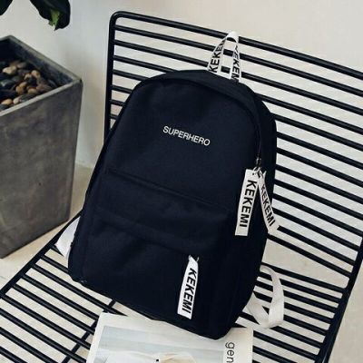 新款简约帆布双肩包女日韩版时尚潮流高中生背包女旅行包初中学生书包SN3369-定制哈喽单品黑哈喽单品黑