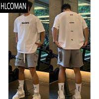 HLCOMAN美式青少年创意字母短袖T恤男夏潮流宽松大码小领口半袖正肩上衣