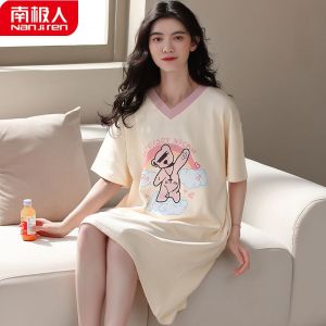 睡裙女夏季2023年新款春秋短袖可爱大码宽松薄款睡衣连衣裙子