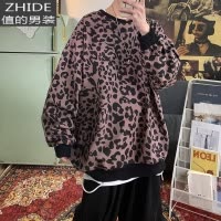 SUNTEK潮牌豹纹卫衣男春季新款圆领嘻哈上衣服潮流韩版高街痞帅炸街外套卫衣
