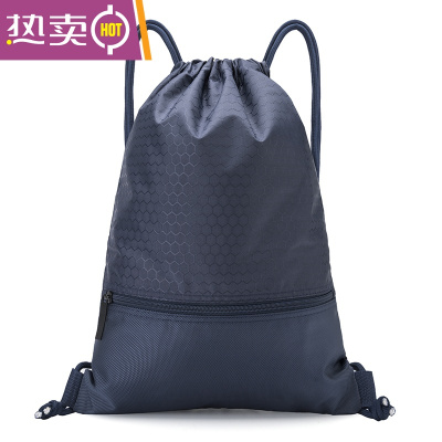 NEWLAKE运动防水牛津布束口袋定制印LOGO双肩包大容量拉抽绳男女小背包袋臧青色大号