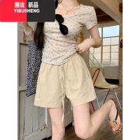 YIBUSHENG松紧腰纯色休闲裤女季2024新款百搭显瘦宽松阔腿裤抽绳运动短裤