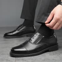 夏季正装商务皮鞋男软底三接头男士黑色镂空休闲男鞋英伦SJ1050-1