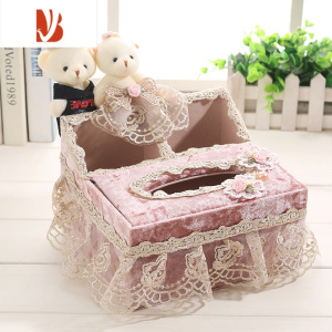 三维工匠布艺纸巾盒客厅轻奢多创意遥控器收纳盒家用茶几桌面抽纸盒子 恩爱熊2合1(中号)粉色