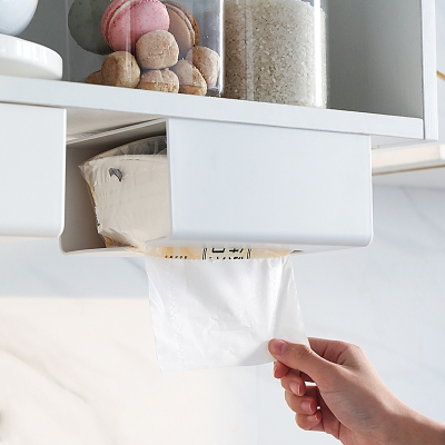 无痕壁挂式纸巾盒免打孔厕所抽纸盒卫生间橱柜下挂架厨房用纸巾架灰色（第二件半价）