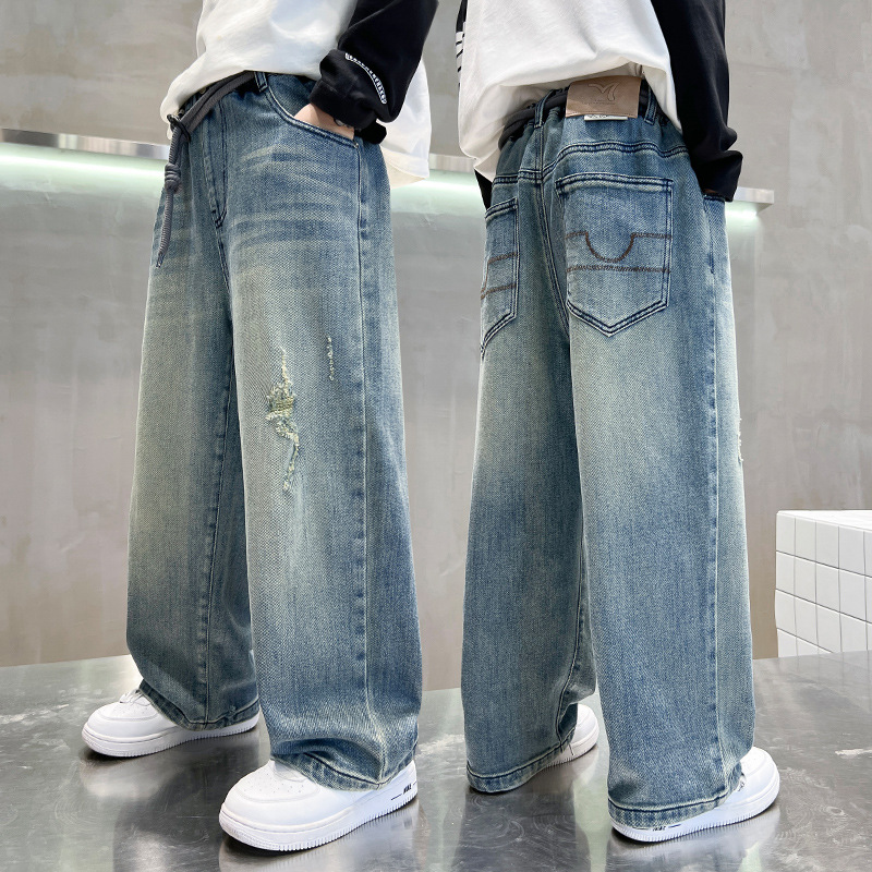 男童春装直筒牛仔裤2026春秋新款儿童中大童儿童长裤男孩阔腿裤潮