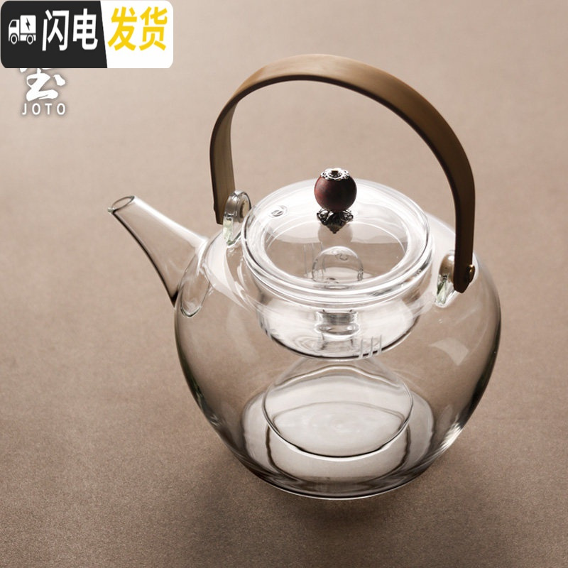 三维工匠日式手工玻璃茶壶竹提梁壶过滤蒸煮茶器耐热泡茶壶电陶炉功夫茶具 透明款
