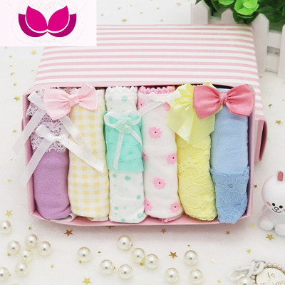 七斓6条礼盒装棉内裤女卡通日系可爱少女学生大码中低腰三角裤