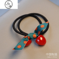 JiMi2022年新款红樱桃发圈简约耐用高绳扎高马尾绑头发橡皮筋皮套