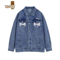 YANXU美式复古水洗纯色拼接牛仔外套男女嘻哈潮牌休闲百搭开衫夹克ins