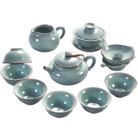 美帮汇汝窑功夫茶具套装家用小套陶瓷茶壶汝瓷盖碗开片茶杯茶道配件