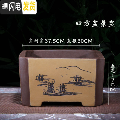 三维工匠紫砂花盆四方盆景盆栽花卉室内陶瓷盆八角梅花榕树盆景专用盆大号 黄色切角四方大号 尺寸如图,关注店铺优先发花盆容器
