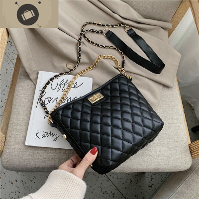 高级感包包洋气女包2020新款潮韩版百搭斜挎包菱格链条单肩水桶包艾狄伊娃女斜挎包