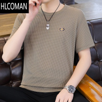 HLCOMAN2025夏季新款男士冰丝短袖T恤小衫打底衫加肥加大码夏装速干半袖