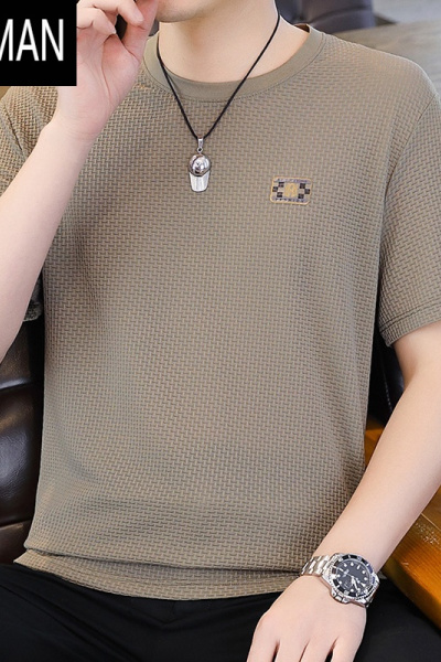 HLCOMAN2025夏季新款男士冰丝短袖T恤小衫打底衫加肥加大码夏装速干半袖