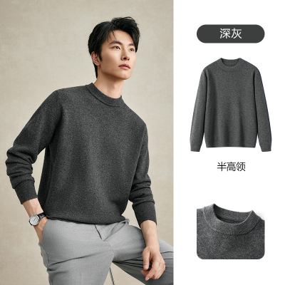 [纯羊毛]恒源祥羊毛衫男士2025秋冬新款半高领毛衣青年休闲毛衣