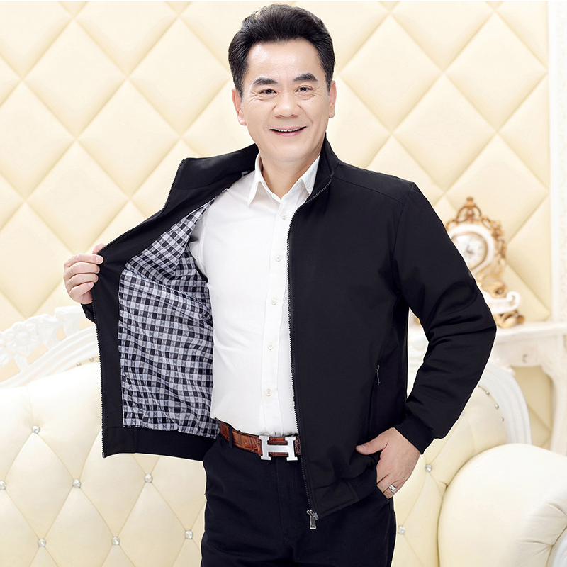 UYUK中年男士夹克冬季加绒加厚宽松棉袄外套男春秋爸爸装父亲40岁50休闲立领短款棉衣