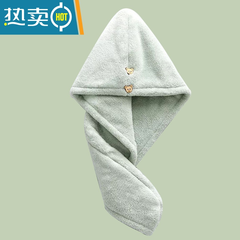 敬平Ying.双层加厚~擦头珊瑚绒干发帽吸水速干干发巾包头巾女可爱 绿色双层加厚