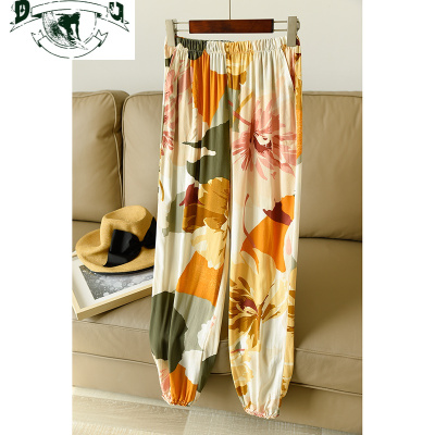 HLCOMAN夏日专属女士薄款人棉防蚊裤宽松收口长裤家居睡裤夏凉裤睡裤