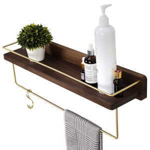 美帮汇创意实木浴室置物架卫生间墙上壁挂化妆品收纳毛巾架壁挂式